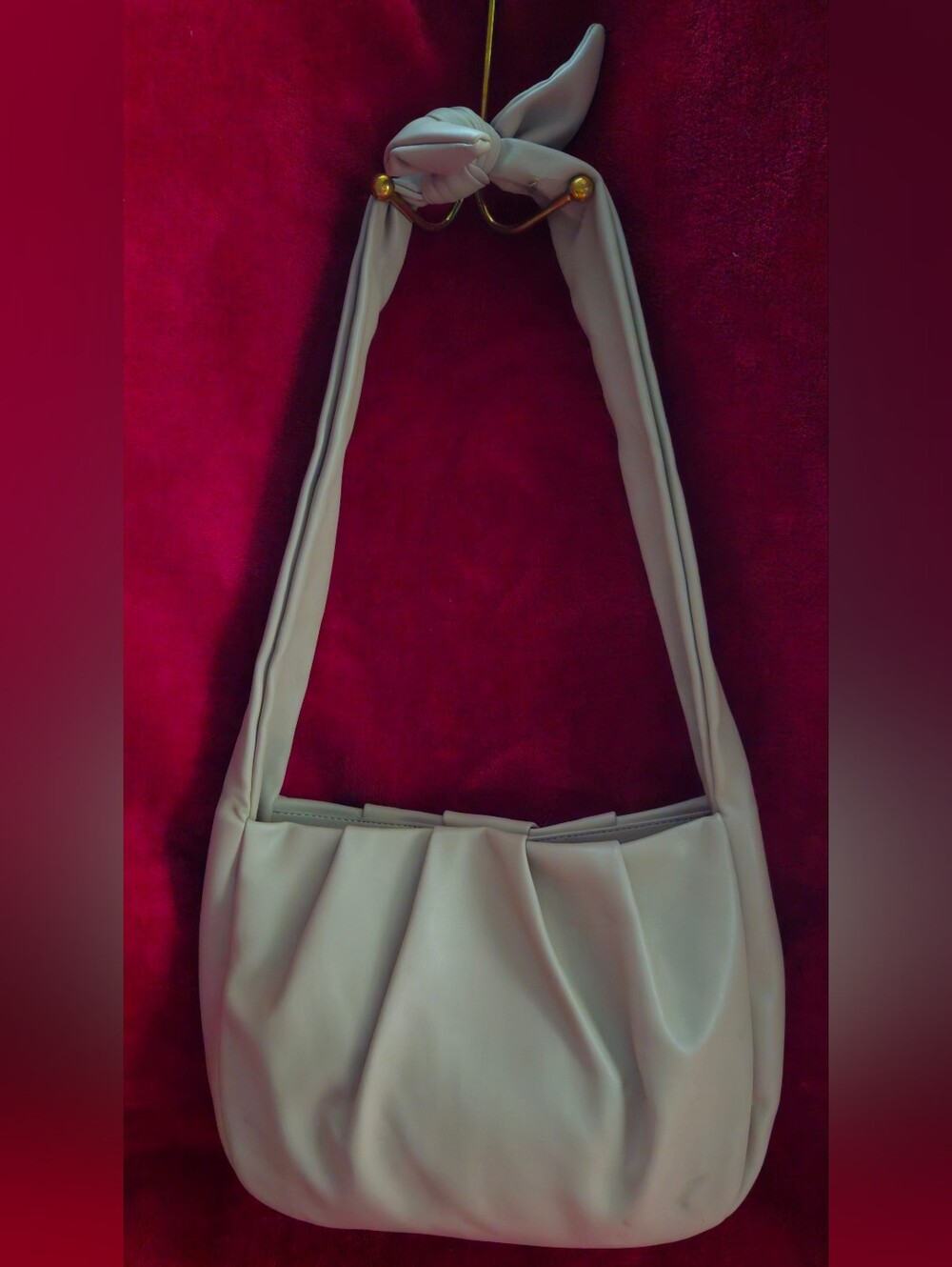 Banana Republic Light Tan Pleated Faux Leather with Tie Shoulder Strap Bag